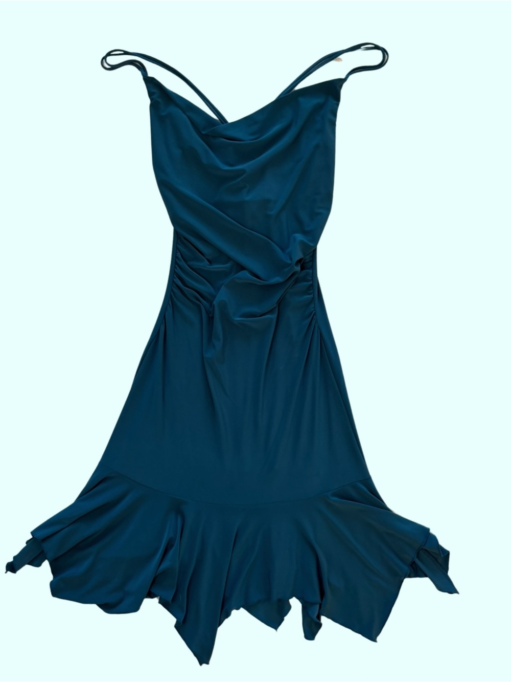 Vintage Taboo Teal Slip Midi Dress with Ruching